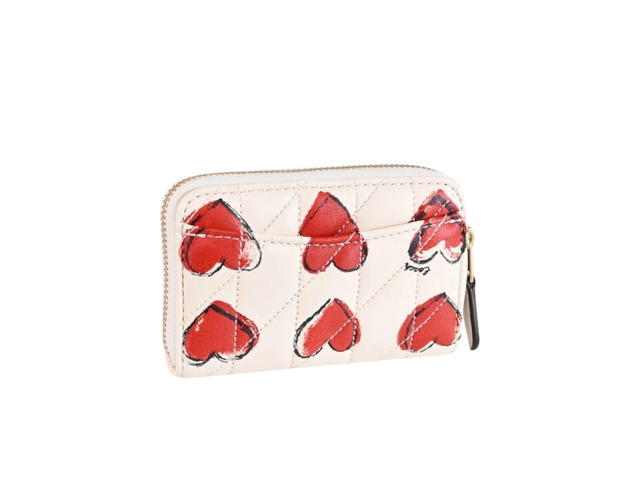 Coach Coach Essential Small Zip Around Card Case With Quilting And Heart Print Chalk - view 3