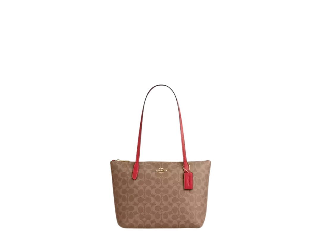 Coach Coach Fiona Zip Tote Bag In Signature Canvas Tan Carnation