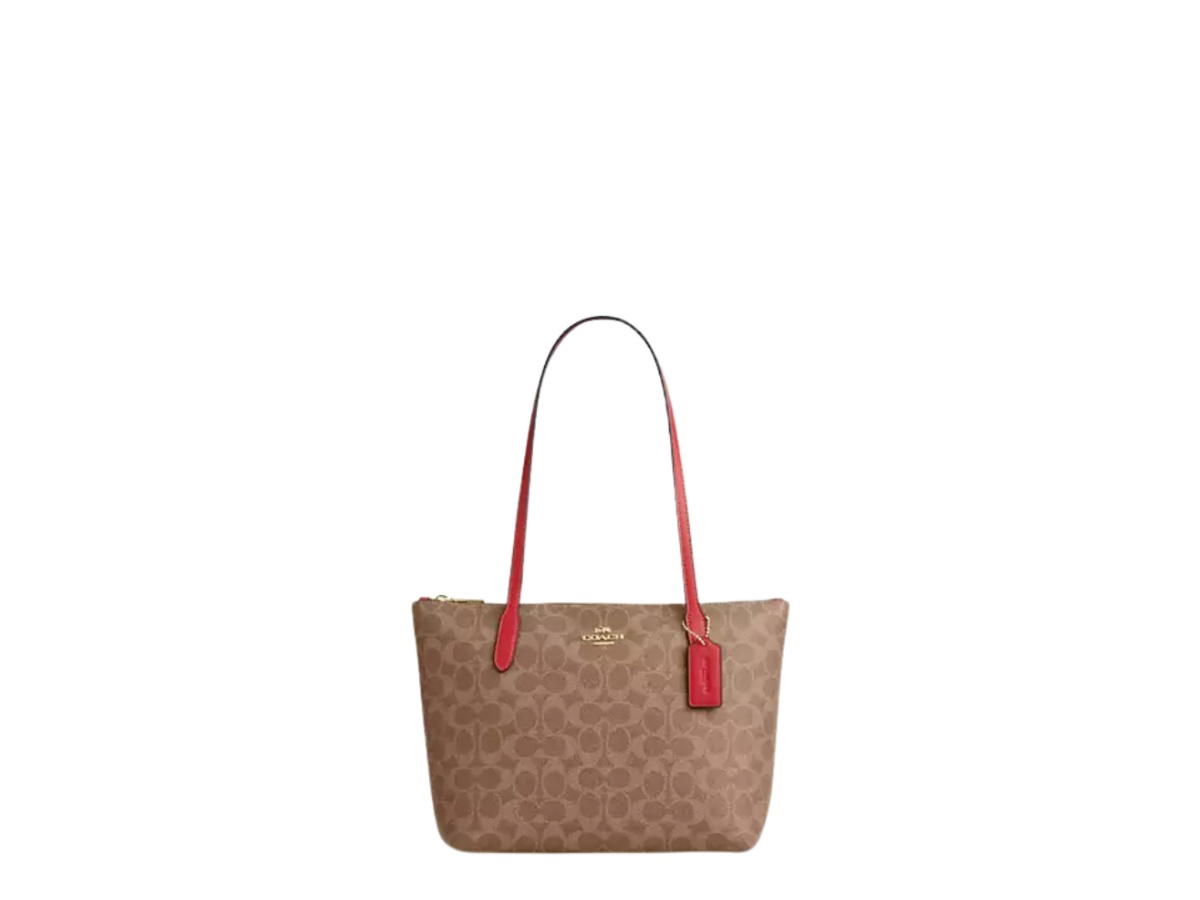 Coach Coach Fiona Zip Tote Bag In Signature Canvas Tan Carnation