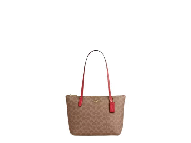 Coach Coach Fiona Zip Tote Bag In Signature Canvas Tan Carnation - view 1