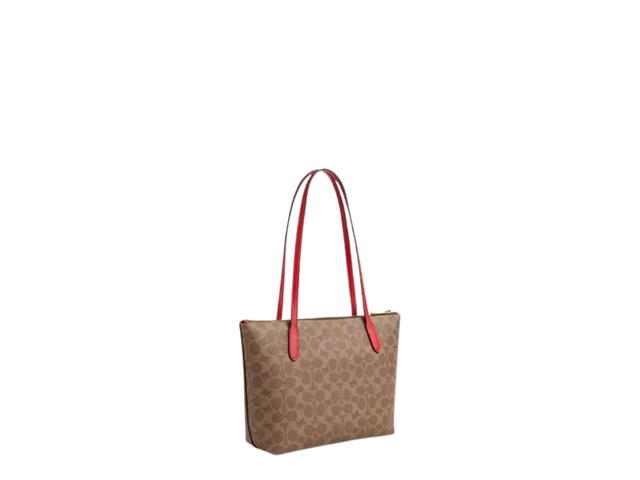 Coach Coach Fiona Zip Tote Bag In Signature Canvas Tan Carnation - view 2