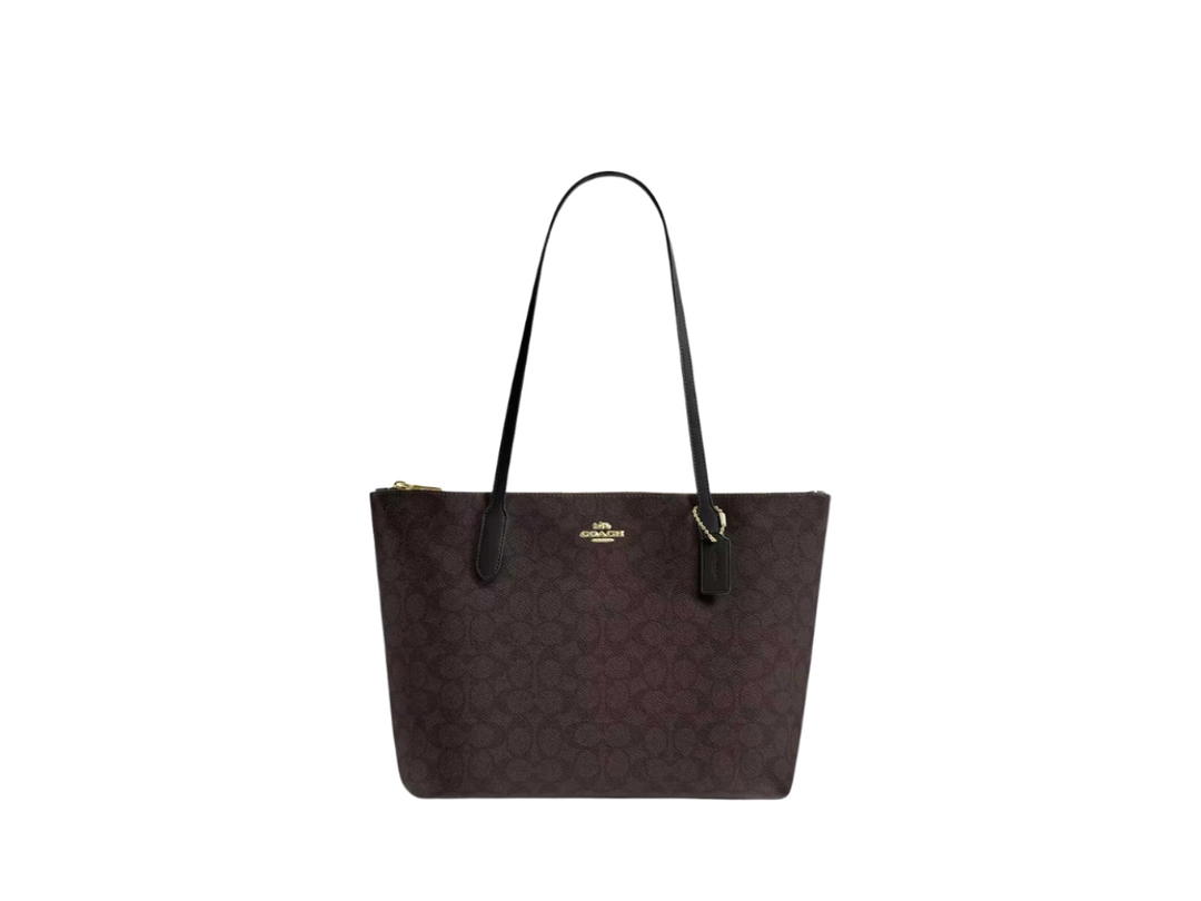 Coach Coach Zip Top Tote Bag Walnut Black
