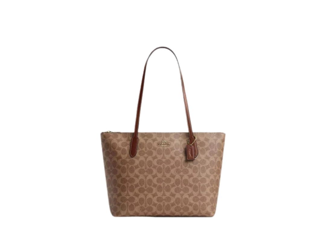 Coach Coach Zip Top Tote Bag Tan Brown