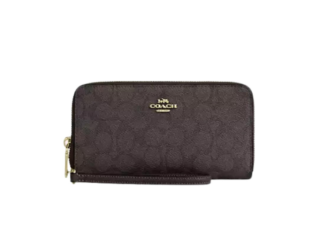 Coach Coach Long Zip Around Wallet With Detachable Card Case In Signature Canvas Walnut Black