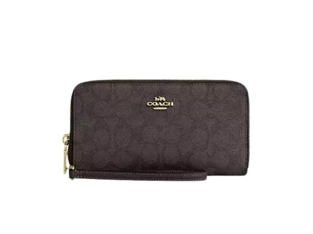 Coach Coach Long Zip Around Wallet With Detachable Card Case In Signature Canvas Walnut Black - view 1