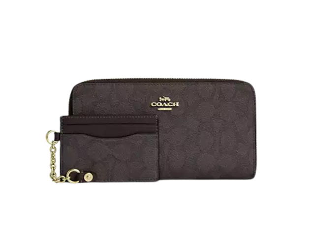 Coach Coach Long Zip Around Wallet With Detachable Card Case In Signature Canvas Walnut Black - view 3