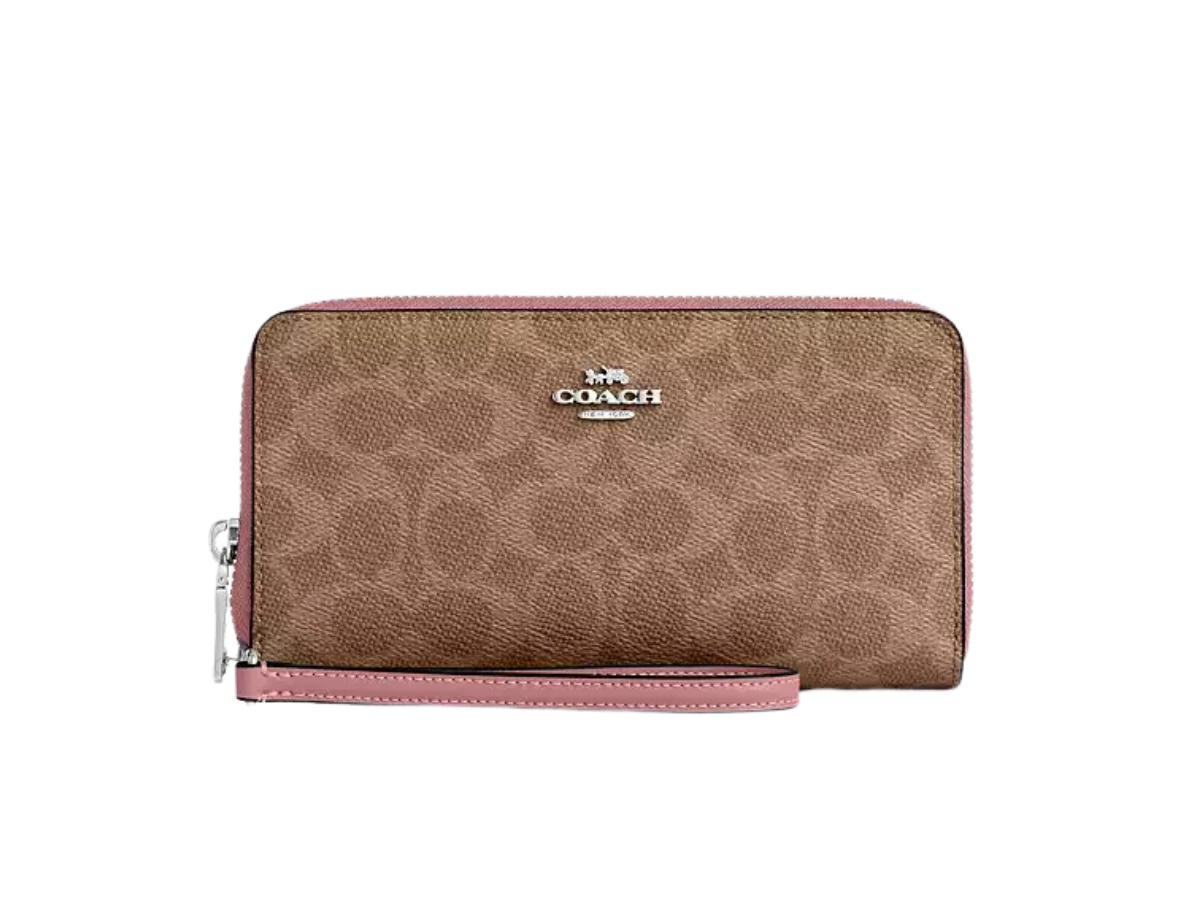 Coach Coach Long Zip Around Wallet With Detachable Card Case In Signature Canvas Dusty Pink