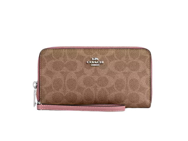 Coach Coach Long Zip Around Wallet With Detachable Card Case In Signature Canvas Dusty Pink - view 1