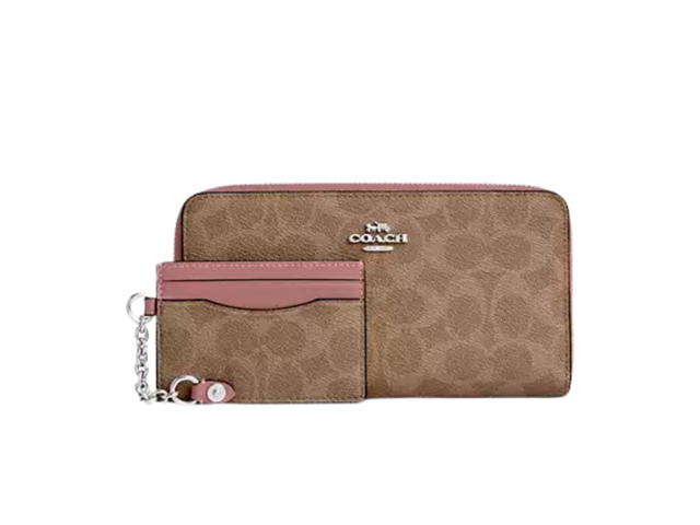 Coach Coach Long Zip Around Wallet With Detachable Card Case In Signature Canvas Dusty Pink - view 3