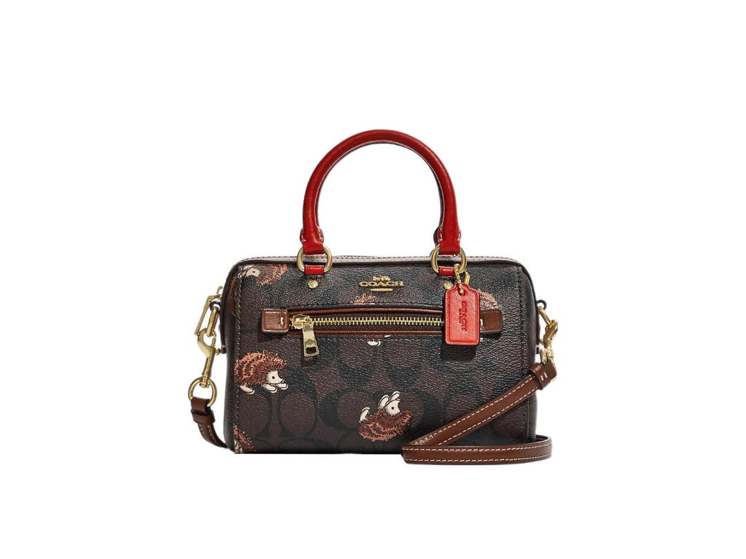 Coach Coach Rowan Artificial Leather Boston Bag Handbag Shoulder Bag Crossbody Bag Small Size Women's Brown & Black