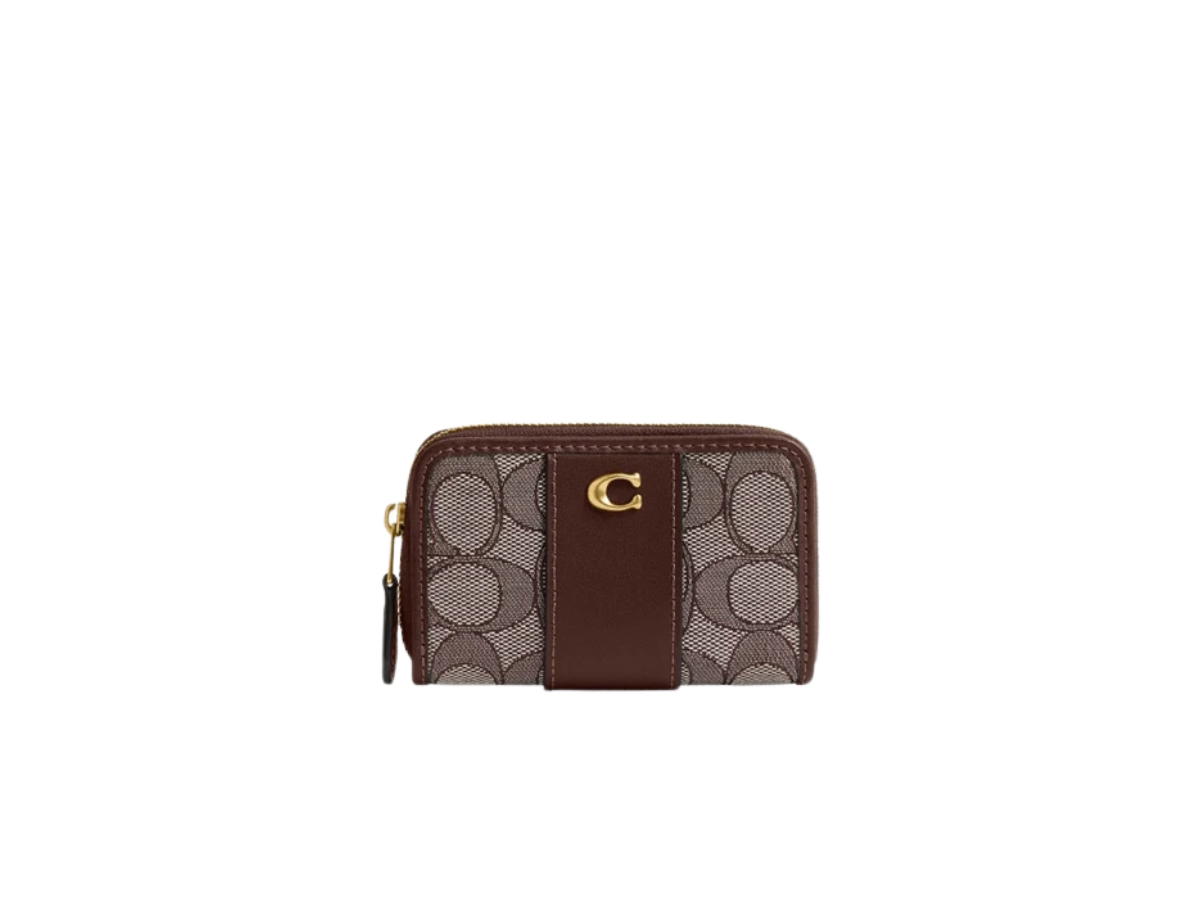 Coach Coach Essential Small Zip Around Card Case Signature Jacquard Oak Maple