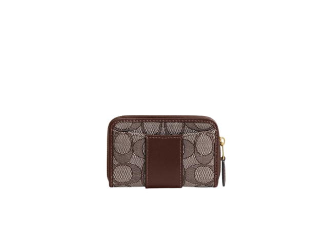 Coach Coach Essential Small Zip Around Card Case Signature Jacquard Oak Maple - view 2