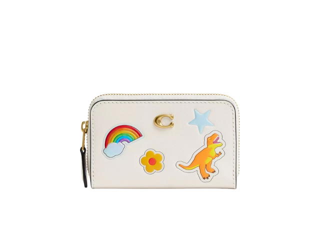 Coach Coach Essential Small Zip Around Card Case With Sticker Print Brass Chalk - view 1