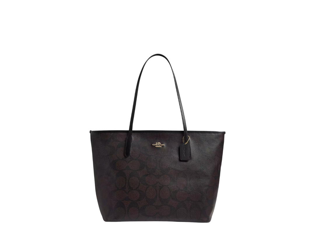 Coach Coach Large City Tote Bag In Maxi Signature Canvas Walnut Black