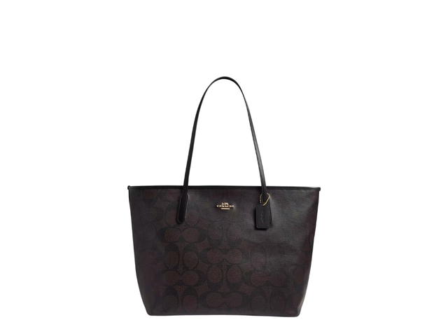 Coach Coach Large City Tote Bag In Maxi Signature Canvas Walnut Black - view 1