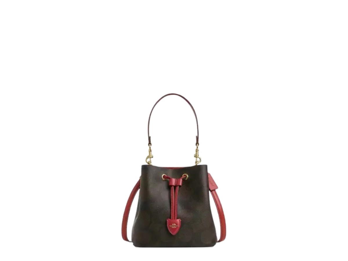 Coach Coach Rowan Bucket Bag Maxi Signature Canvas Walnut True Red