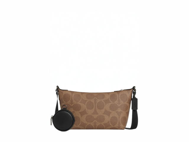Coach Coach Small Finn Crossbody Bag With Pouch Maxi Signature Canvas Qb Tan Black - view 1