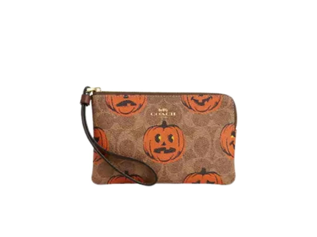 Coach Coach Corner Zip Wristlet Tan Multicolor