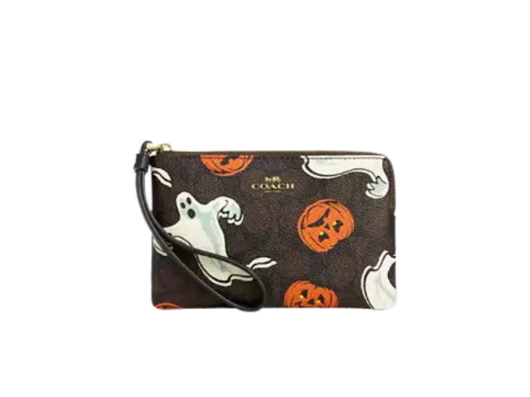 Coach Coach Corner Zip Wristlet Walnut Multicolor