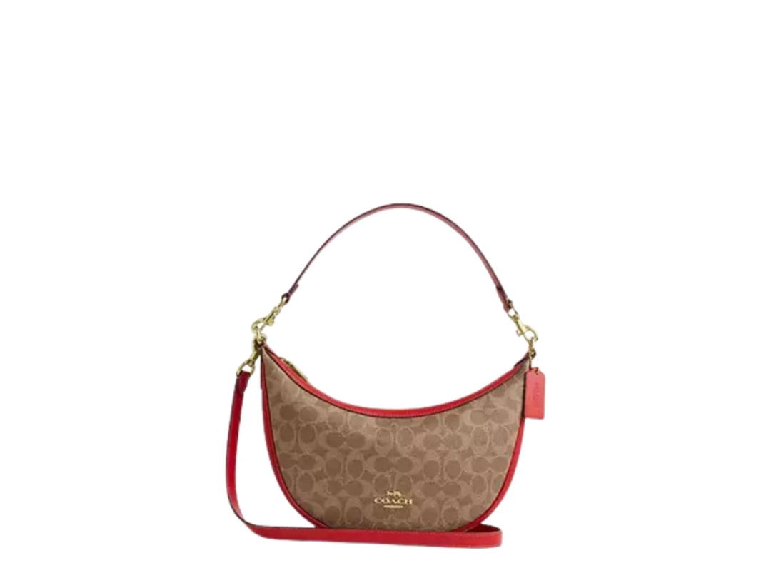 Coach Coach Aria Shoulder Bag In Signature Canvas Tan Carnation
