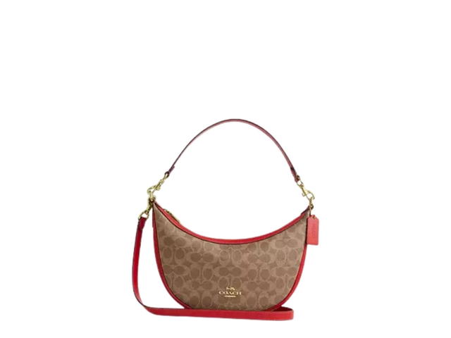 Coach Coach Aria Shoulder Bag In Signature Canvas Tan Carnation - view 1