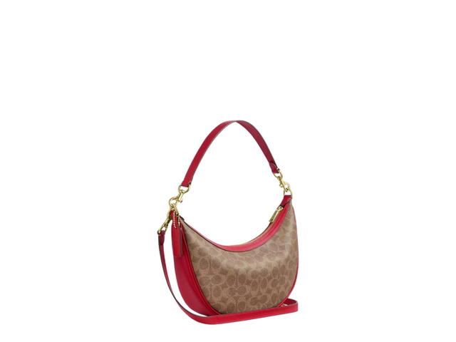 Coach Coach Aria Shoulder Bag In Signature Canvas Tan Carnation - view 2