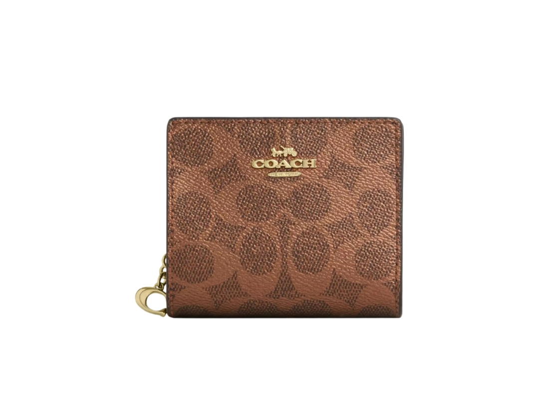 Coach Coach Snap Wallet In Signature Canvas Brown Copper