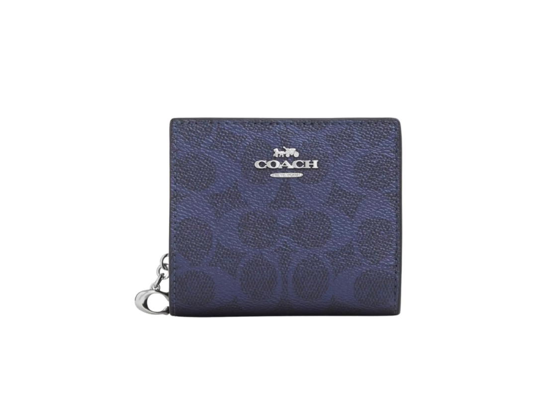 Coach Coach Snap Wallet In Signature Canvas Blue Navy