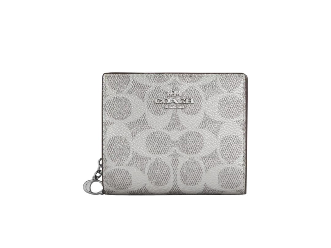 Coach Coach Snap Wallet In Signature Canvas Gray Silver