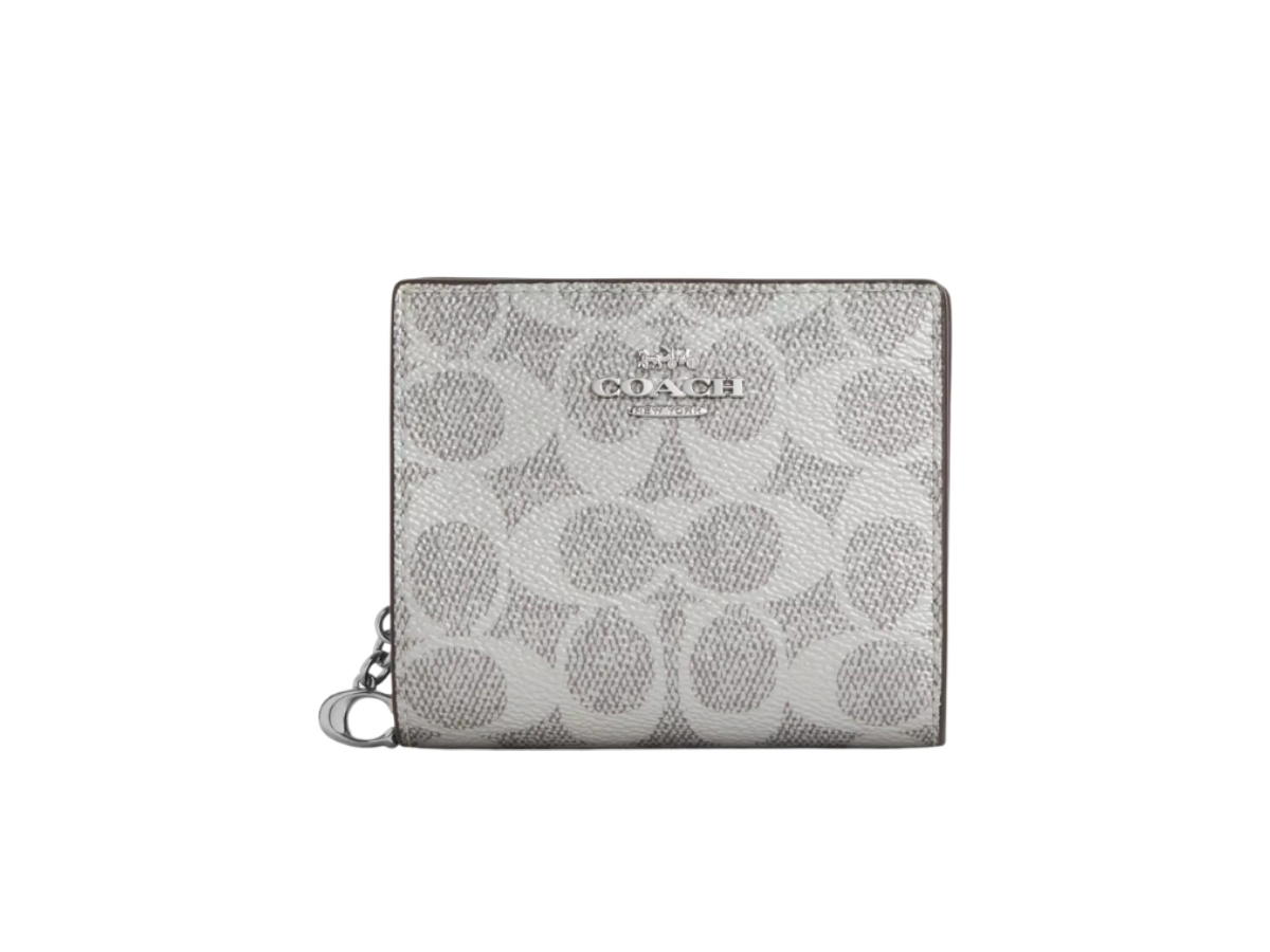 Coach Coach Snap Wallet In Signature Canvas Gray Silver