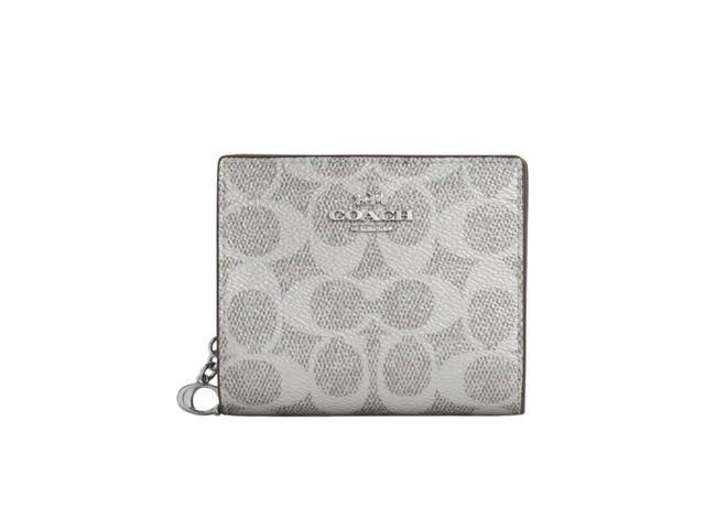 Coach Coach Snap Wallet In Signature Canvas Gray Silver - view 1