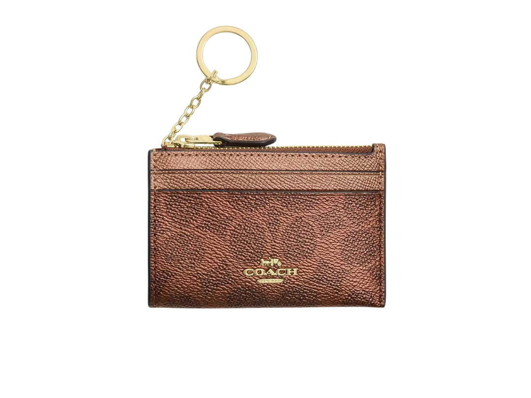 Coach Coach Mini Skinny Id Case In Signature Canvas Brown Copper