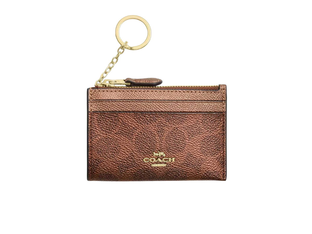 Coach Coach Mini Skinny Id Case In Signature Canvas Brown Copper