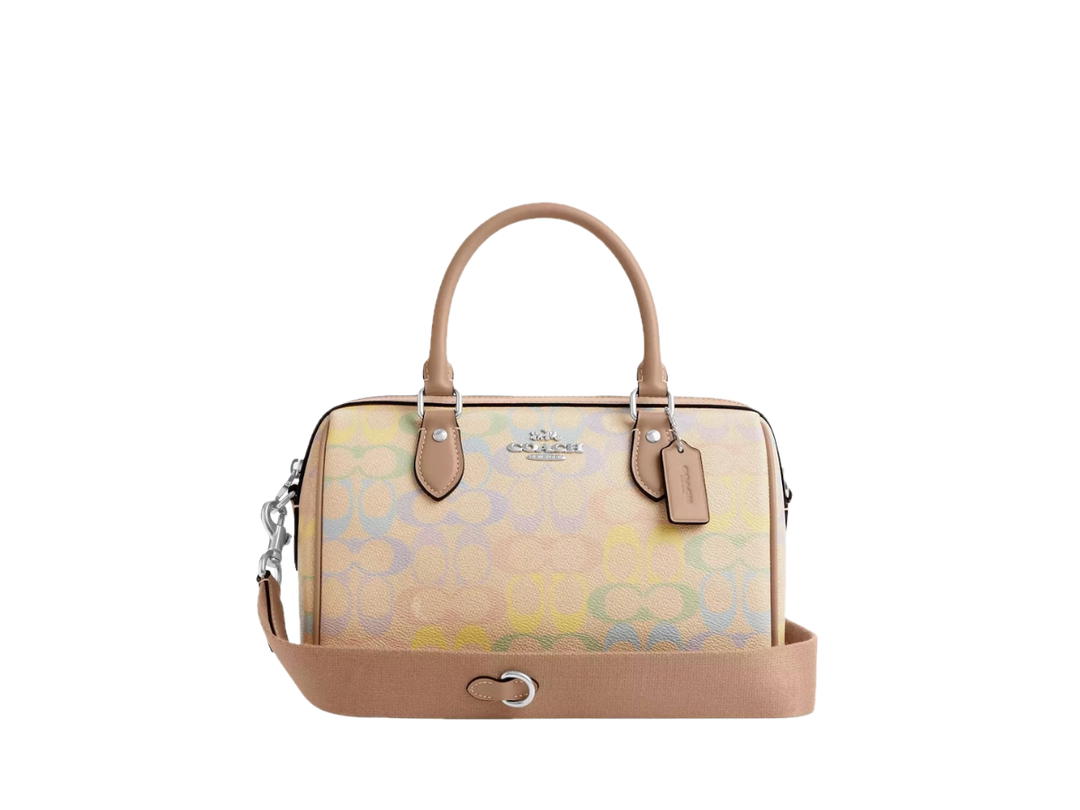 Coach Coach Rowan Satchel Bag In Rainbow Signature Canvas Sand Multicolor