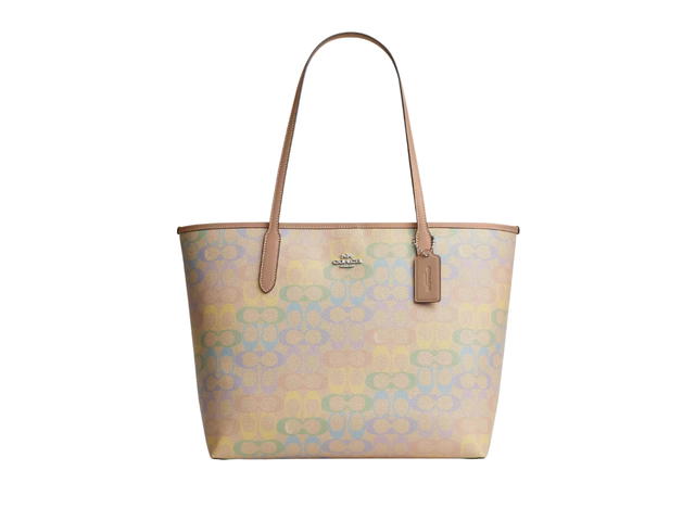 Coach Coach City Tote Bag In Rainbow Signature Canvas Sand - view 1