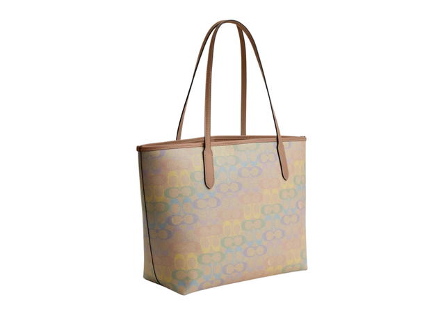 Coach Coach City Tote Bag In Rainbow Signature Canvas Sand - view 2
