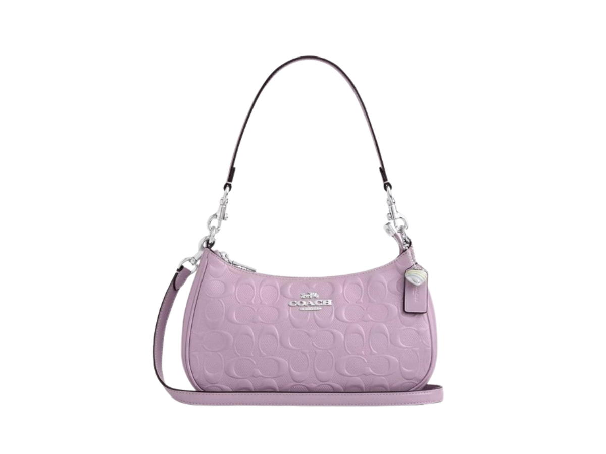 Coach Coach Teri Shoulder Bag In Signature Leather With Heart Charm Light Violet
