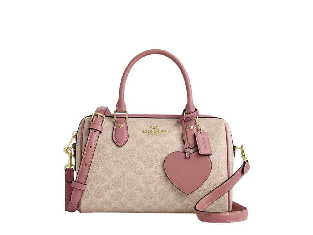 Coach Coach Rowan Satchel Bag In Signature Canvas With Heart Charm Khaki Beige