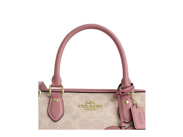 Coach Coach Rowan Satchel Bag In Signature Canvas With Heart Charm Khaki Beige - view 5