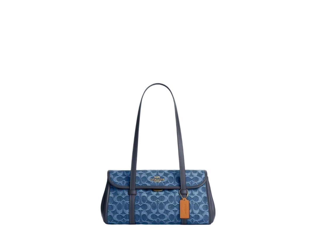 Coach Coach Bridget Flap Shoulder Bag In Signature Denim Gold Indigo