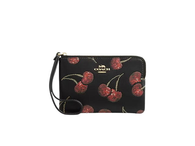 Coach Coach Corner Zip Wristlet With Cherry Print Black - view 1