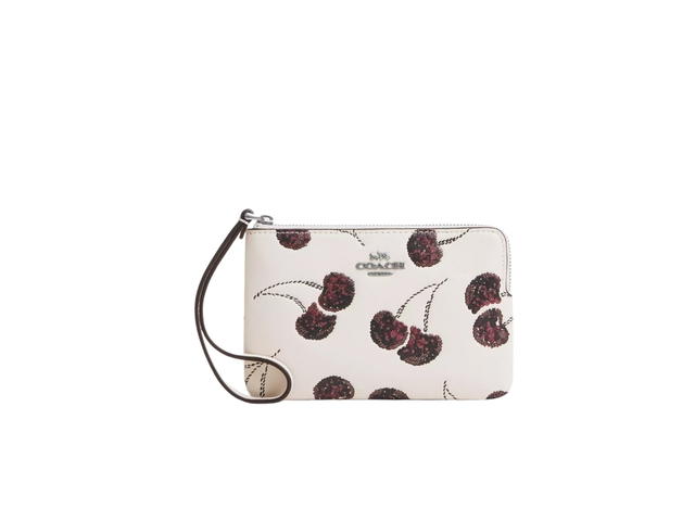 Coach Coach Corner Zip Wristlet With Cherry Print Chalk - view 1
