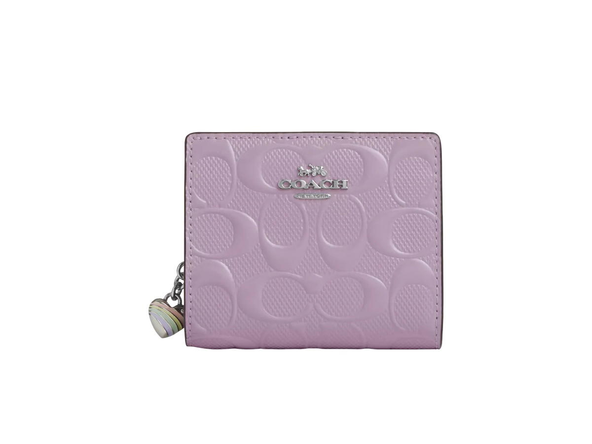 Coach Coach Snap Wallet In Signature Leather With Heart Charm Light Violet