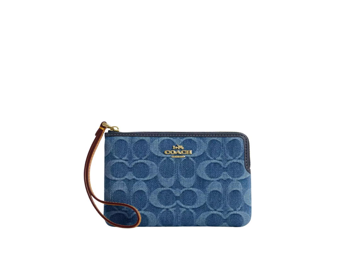 Coach Coach Corner Zip Wristlet In Signature Denim Indigo