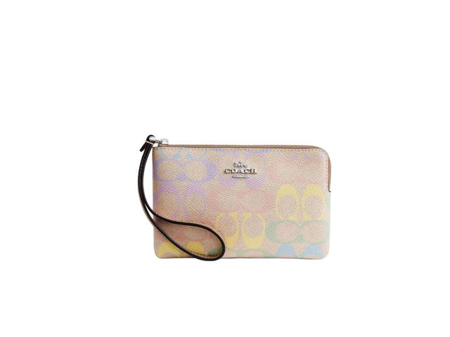 Coach Coach Corner Zip Wristlet In Rainbow Signature Canvas Sand - view 1