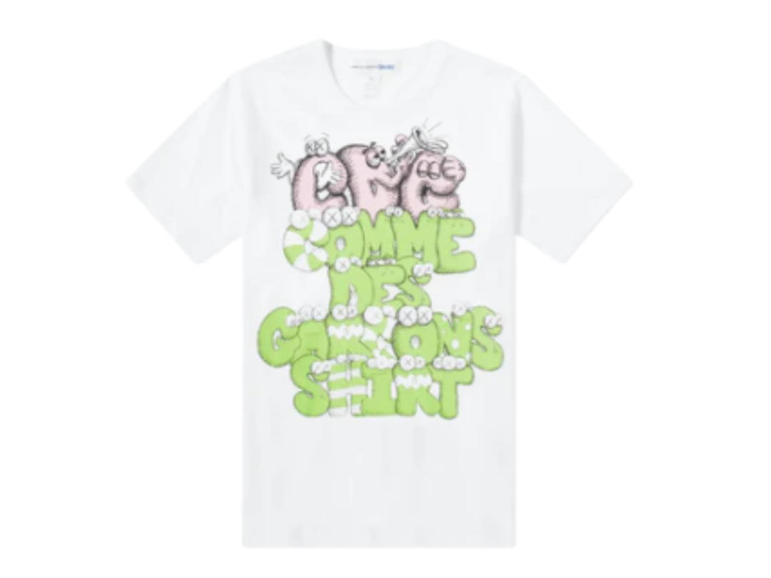 Comme des Garcons CDG Shirt x KAWS Print T-shirt White/Green/Pink