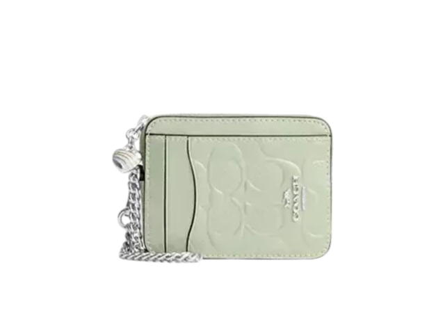 Coach Coach Zip Card Case In Signature Leather With Heart Charm Pale Green - view 1