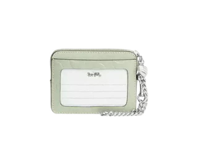 Coach Coach Zip Card Case In Signature Leather With Heart Charm Pale Green - view 2