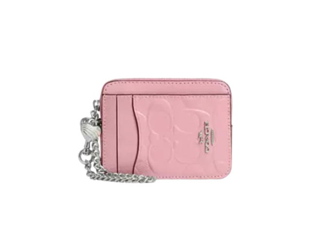 Coach Coach Zip Card Case In Signature Leather With Heart Charm Pink - view 1