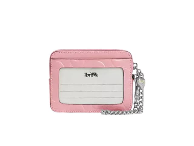 Coach Coach Zip Card Case In Signature Leather With Heart Charm Pink - view 2